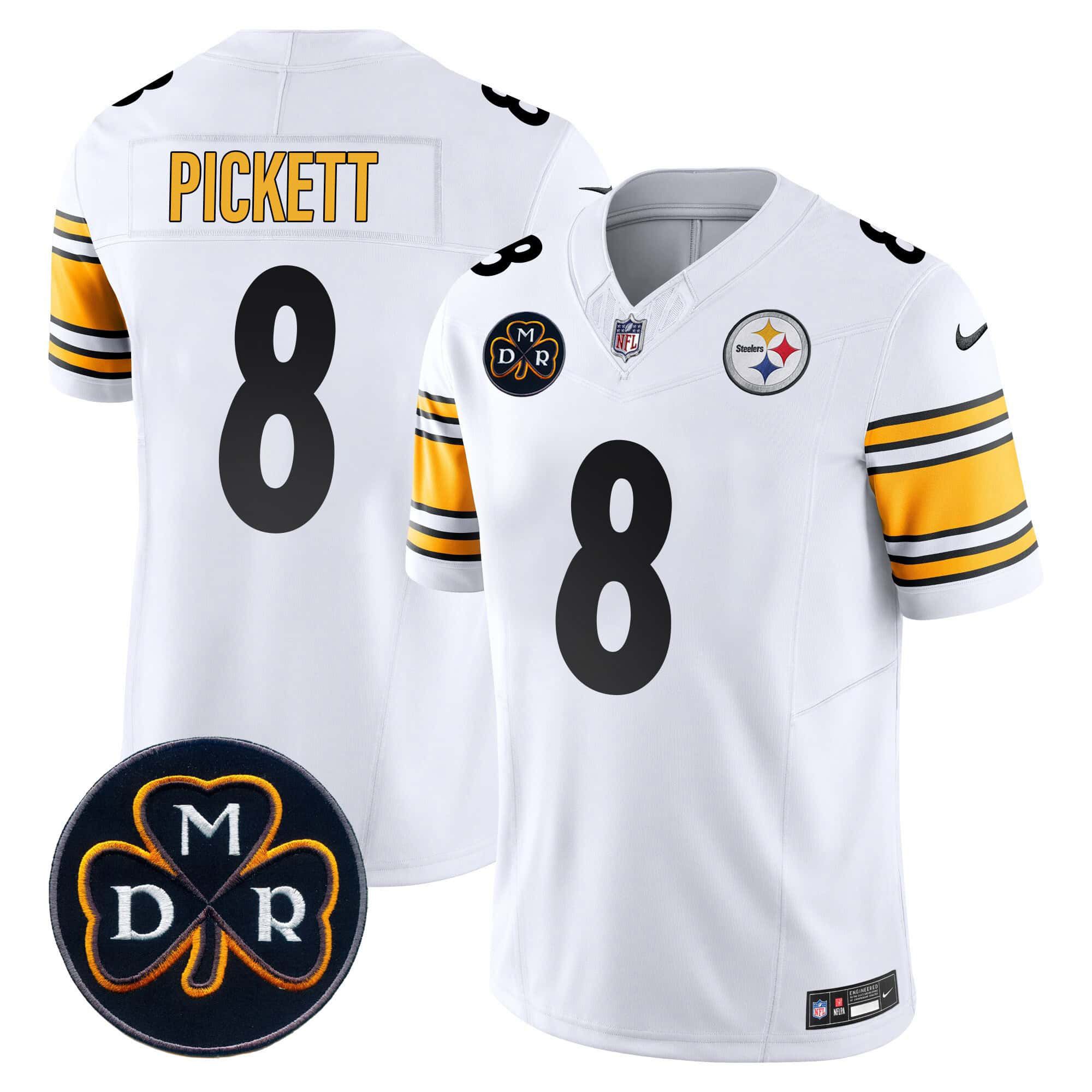 Men Pittsburgh Steelers #8 Pickett White 2024 Nike DMR Patch Vapor Limited NFL Jersey
